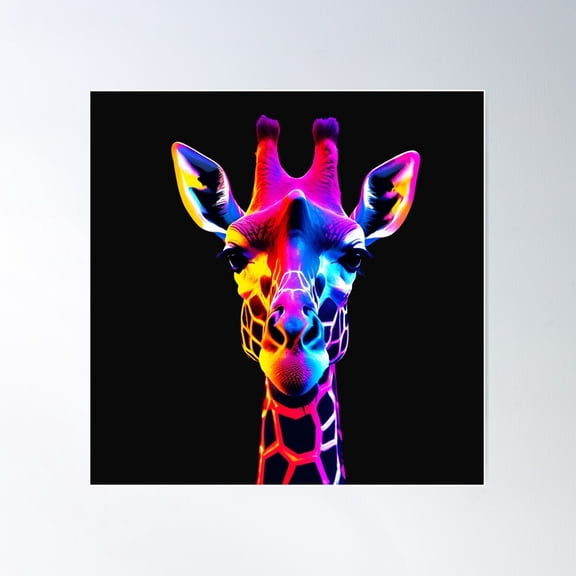 Neon Cyberpunk Giraffe – Futuristic Wildlife Art Poster Wall Art, Modern Wall Decor For Living Room Bedroom, 17x17 UNFRAMED