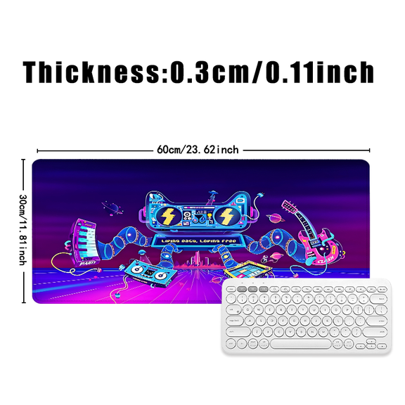 Neon Cyberpunk Robot Music Mouse Pad 31.5 x 11.82 Inches Rubber Desk Mat with DJ Robot and Musical Instruments Design for Office and Gaming