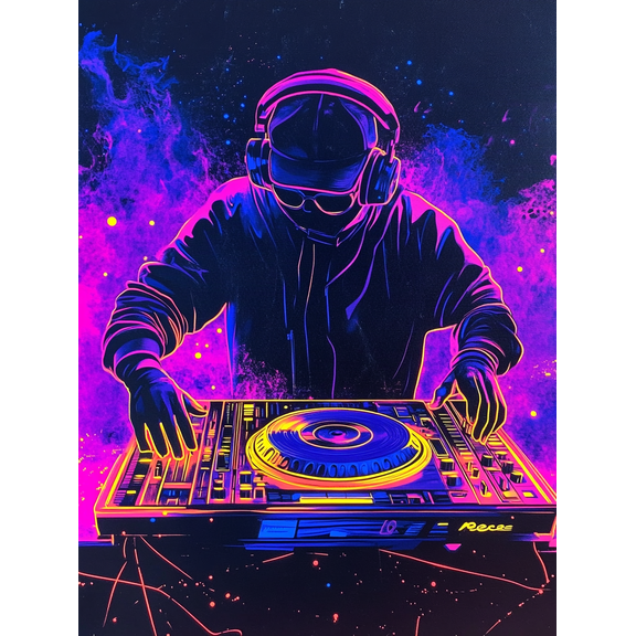 Neon DJ Canvas Art/Painting Perfect for Decorating Music Room Home Studio Nightclub Living Room Bedroom Game Room Bar Concert Hall Man Cave or Entertainment Area.