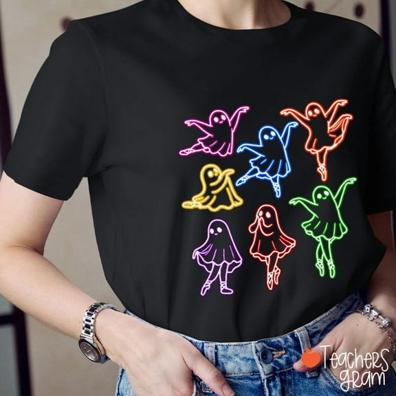 Neon Dancing Ghost Teacher T-Shirt, Funny Halloween Teacher Shirt, Spooky Season Classroom Tee, Fall Shirt