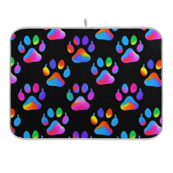 Neon Dog Paw Dish Drying Mat 16x18 Absorbent Microfiber Draining Rack Pad for Kitchen Counter Sink