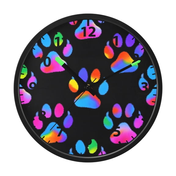 Neon Dog Paw Pattern Wall Clock 12 Inch Voice Activated Night Light Silent Non Ticking