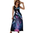 thumbnail image 1 of Neon Dragonfly with Golden Ornament And Rose with Shiny Smoke And Stars Dress Fashion Boho Beach Long Dresses Female Party Printed Maxi Dress, 1 of 9