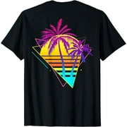 Neon Dreams: Vibrant 80s 90s Sunset Palm Tee with a Vaporwave Twist