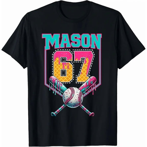 Neon Drip Ice Cream Baseball Graphic T-Shirt for Men Personalized Gift