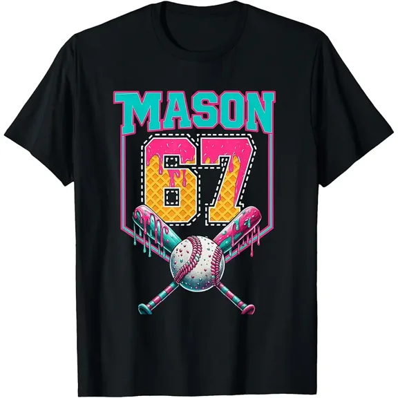 Neon Drip Ice Cream Baseball Graphic T-Shirt for Men Personalized Gift