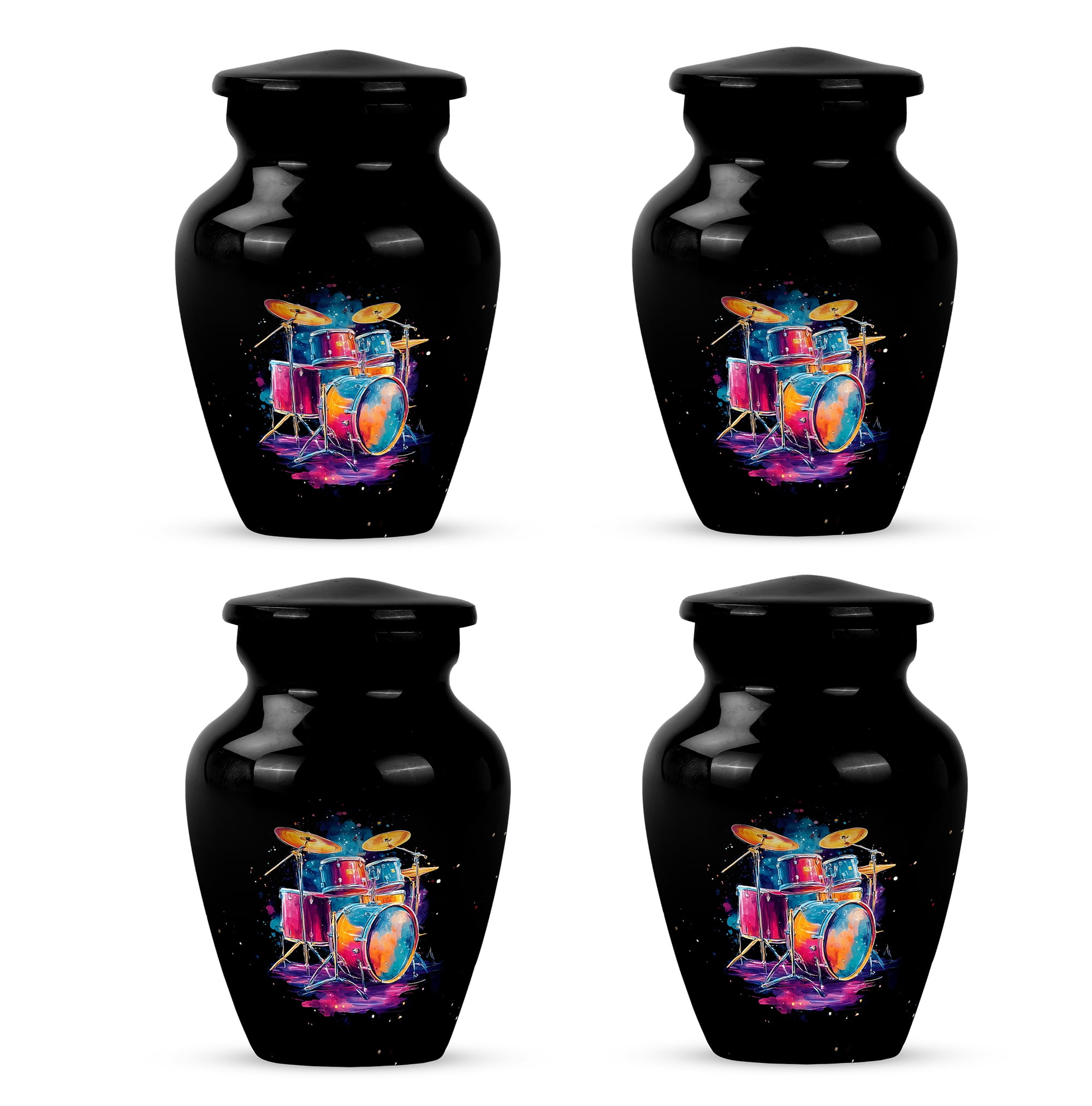 Neon Drummer Memorial Keepsake Urns Set Of 4, Mini Cremation Urns For Ashes Adult Male, Rock Drummer Tribute Urn, Small Neon Music Keepsake Containers Urn,(Size, 3 Inch, 4 Pcs)