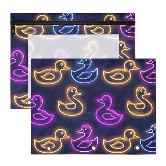 Neon Ducks 3-Ring Binder Pouches A4 Size Zipper Pocket File Storage 2 Packs