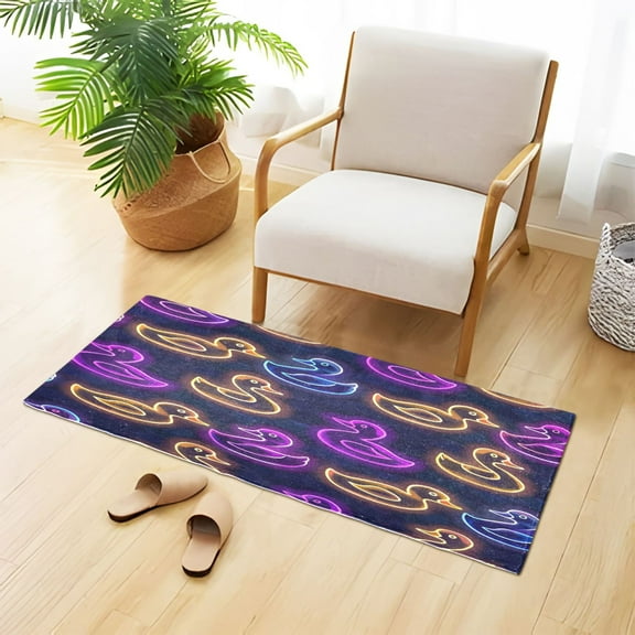 Neon Ducks Plush Carpet Non Slip Runner Rug Absorbent Bath Mat 39" x 20"