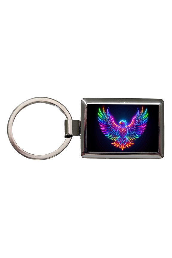 Neon Eagle Firebird Bird Metal Rectangle Keychain