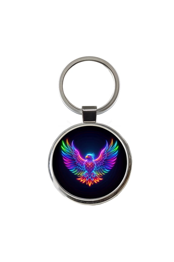 Neon Eagle Firebird Bird Metal Round Keychain
