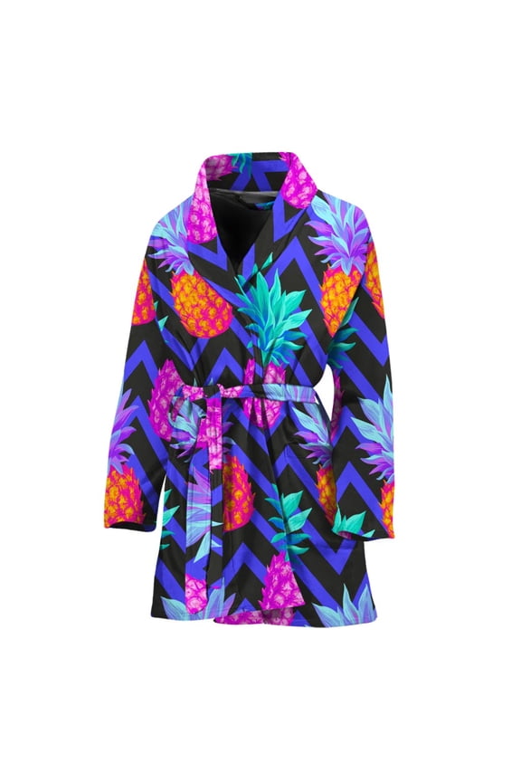 Neon Edm Zig Zag Pineapple Pattern Women Bathrobe One Size Univeral Fits Fashion Lightweight Plush Fleece Long Robe For Women