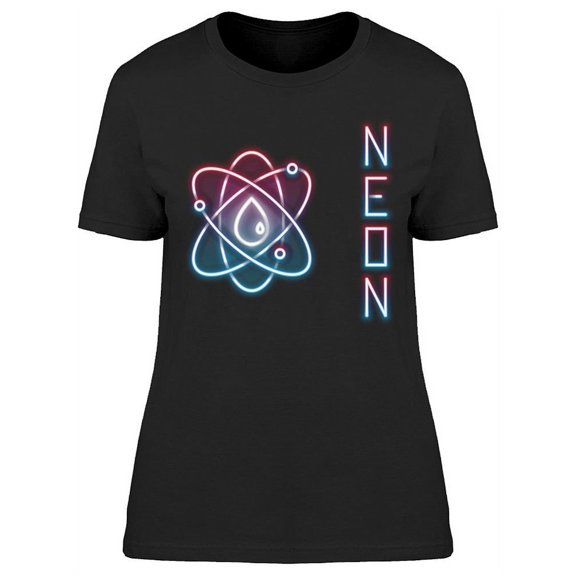 Neon Effect Atom Icon Design T-Shirt Women -Image by Shutterstock, Female Small