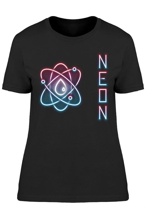 Neon Effect Atom Icon Design T-Shirt Women -Image by Shutterstock, Female Small