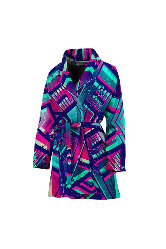 Neon Ethnic Aztec Trippy Women Bathrobe One Size Univeral Fits Fashion Lightweight Plush Fleece Long Robe For Women