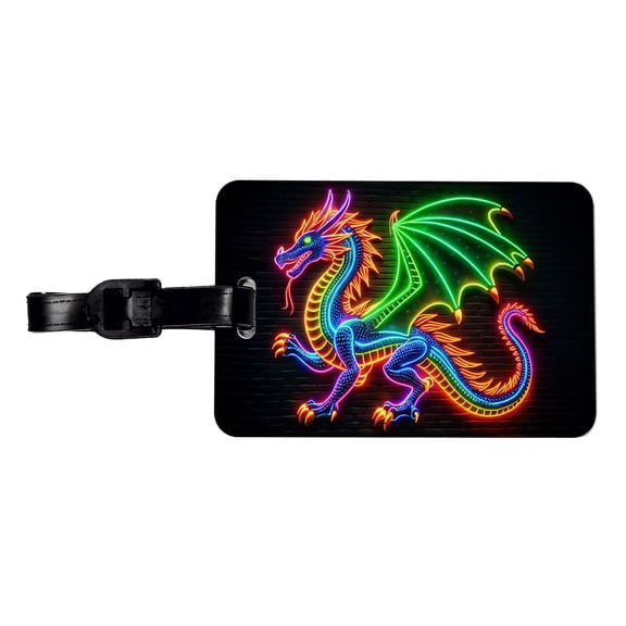 Neon European Dragon Faux Leather Travel Luggage Tag