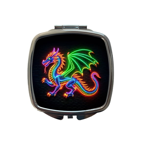 Neon European Dragon Travel Makeup Handbag Purse Small Pocket Compact Mirror