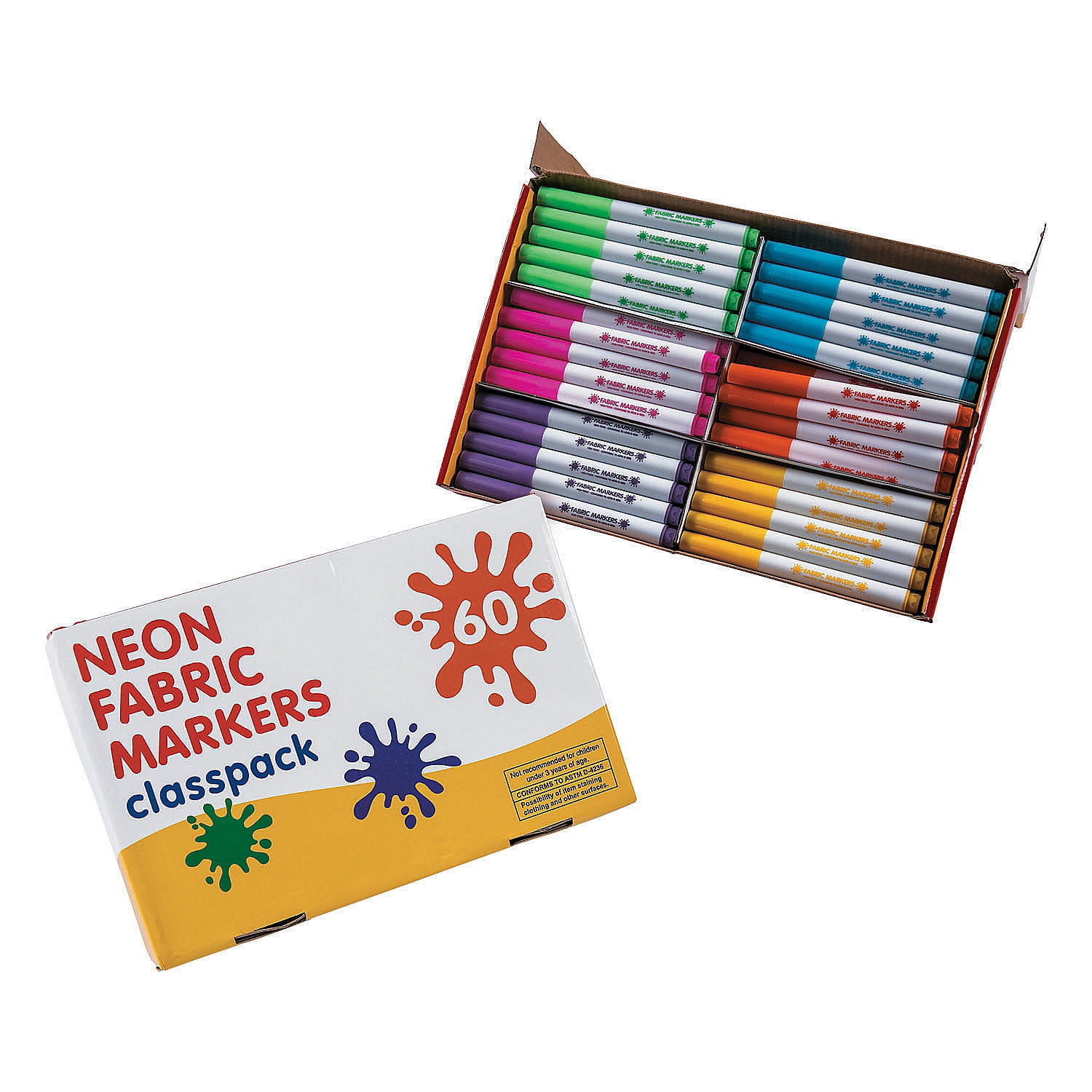 Neon Fabric Markers Classpack - Basic Supplies - 60 Pieces