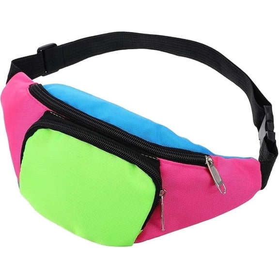 Neon Fanny Pack Retro 80s Fanny Pack for Women Men Small Waist Packs Vintage Belt Bag for 80's 90's Theme Party Traveling Jogging Costumes3PocketsPlus SizeBelt Bag