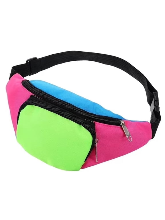 Neon Fanny Pack Retro 80s Fanny Pack for Women Men Small Waist Packs Vintage Belt Bag for 80's 90's Theme Party Traveling Jogging Costumes,3Pockets,Plus SizeBelt Bag