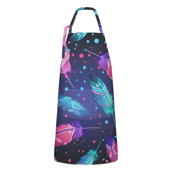 Neon Feather with Dots Pattern Apron-Garden Aprons for Women with Pockets-Cotton Linen Waterproof Kitchen Cooking Gardening Aprons Adjustable for Kitchen,Cooking,BBQ and Salon 33x27 Inch