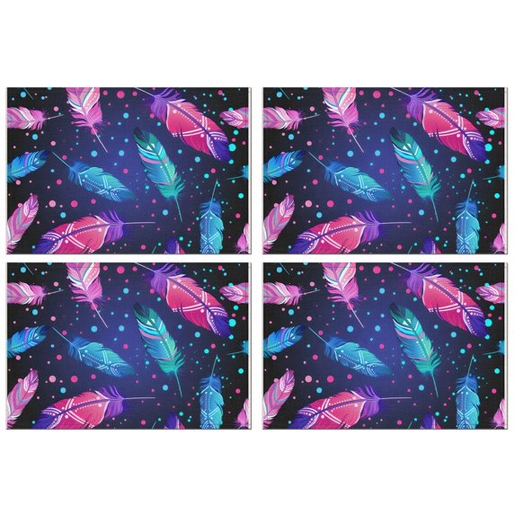 Neon Feather with Dots Pattern Summer Placemats Table Placemats Set Of 4-Linen Kitchen Washable Placemats Table Mats 11.8"x17.7" Non-Slip Heat Resistant