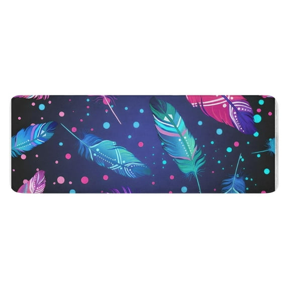 Neon Feather with Dots Pattern Kitchen Rug Mat,Kitchen Runner Rugs Non Skid Washable,Decorative Kitchen Floor Mats for Kitchen,Sink,Laundry,17"x47.2"