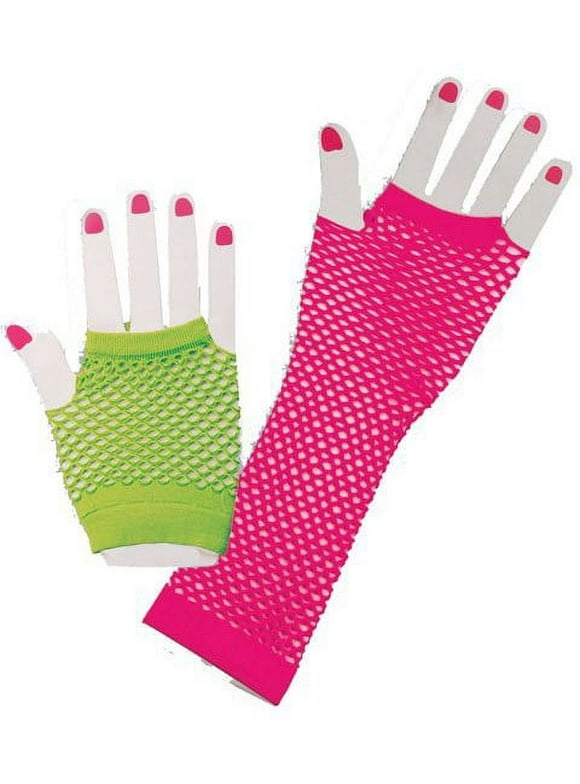 Neon Fishnet 80s Gloves