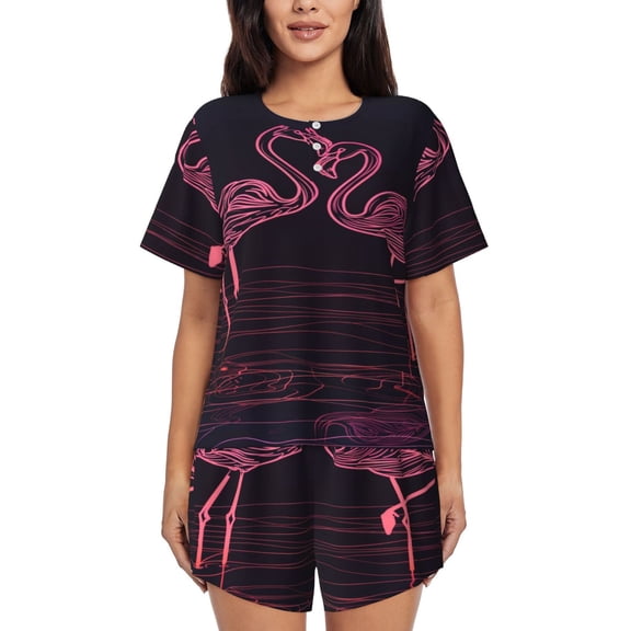 Neon Flamingo (8) Womens Pajamas Short Set Soft Short Sleeve Sleepwear Button Down Pjs Set with Pockets S XXL 3x Large
