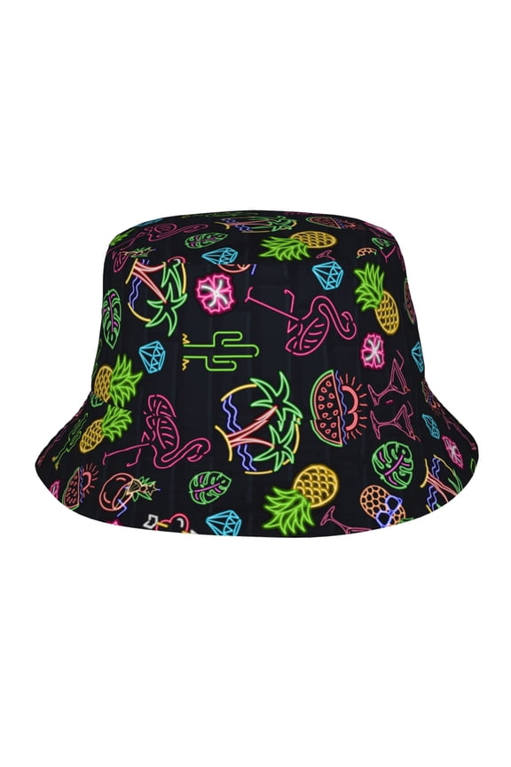 Neon Flamingo Pineapple Bucket Hat Beach Sun Outdoor Cap Packable Fisherman Hat For Women And Men
