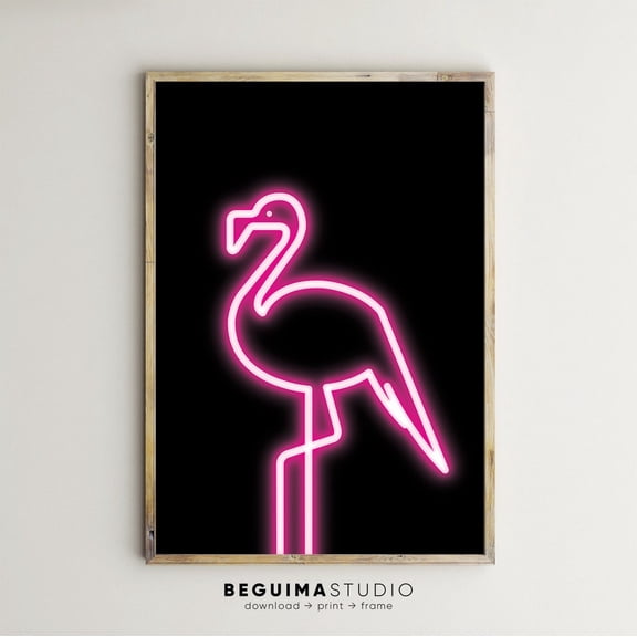 Neon Flamingo Prints Pink Flamingo Animal Trendy Aesthetic Wall Decoration, Stretched Canvas 16x20in
