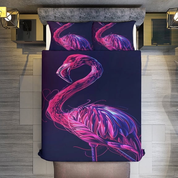 Neon Flamingo Quilt Cover Set Fashionable Printed Bedding Covers with Pillowcase Home Textiles, King (90"x102")