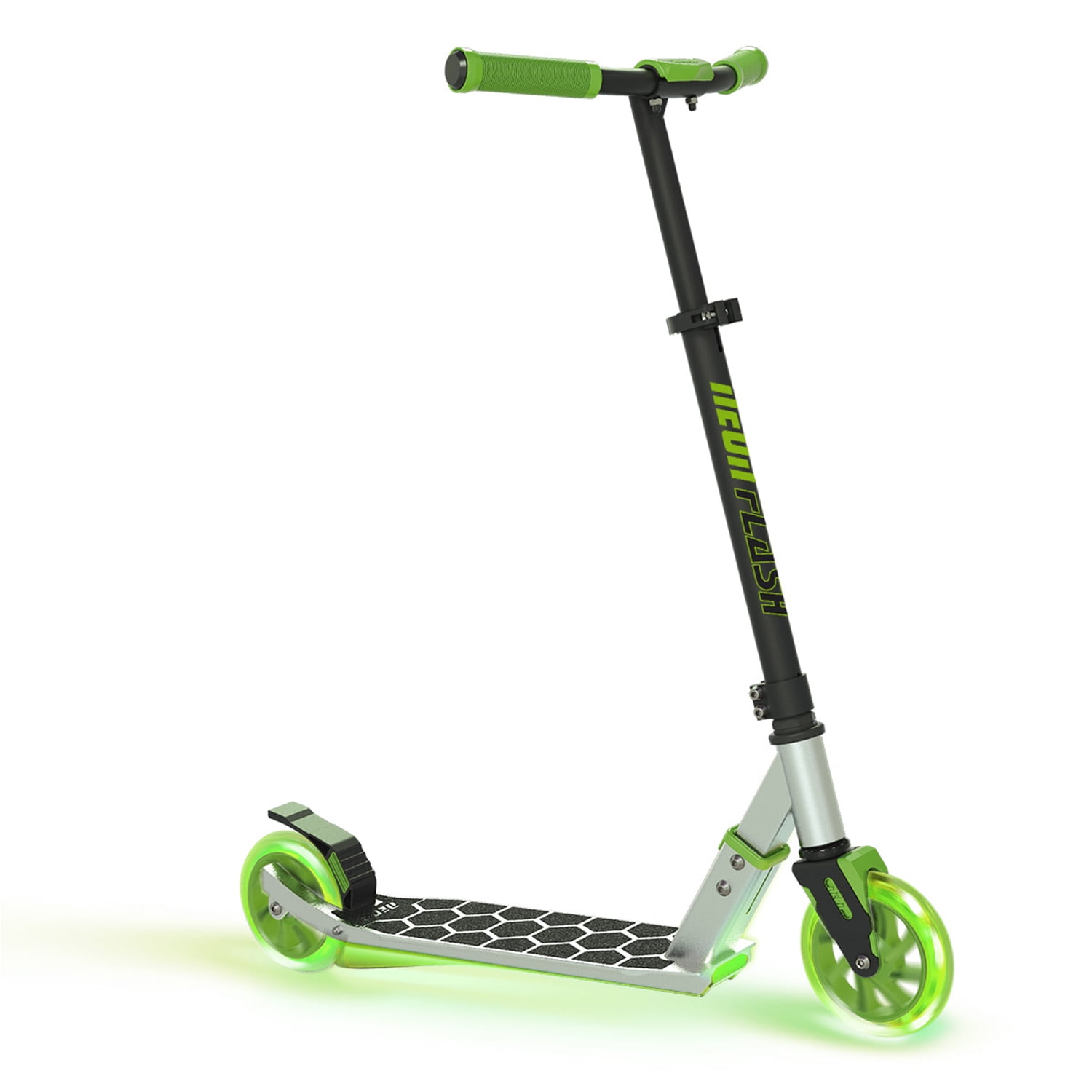 Neon Flash Kids Scooter with LED Lights Green, Light up Deck & Wheels,  Unisex