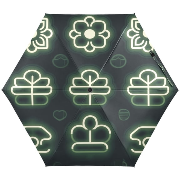 Neon Floral Pattern Umbrellas for Sun Auto Open Close UV50+ Waterproof 5-Fold Compact Fiberglass Frame