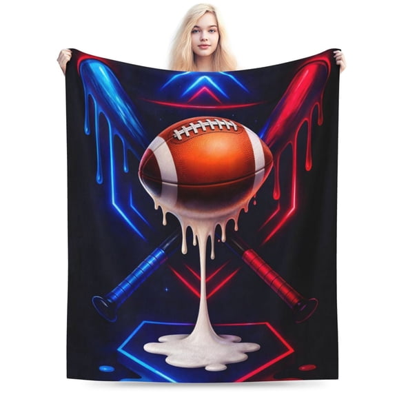 Neon Football Sports Blanket Super Bowl Football Throw Blanket Soft Cozy Blanket for Couch Bed Fan Gift Decor 50x40