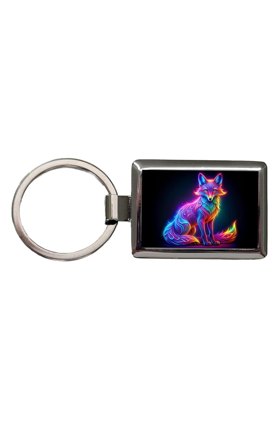Neon Fox Metal Rectangle Keychain