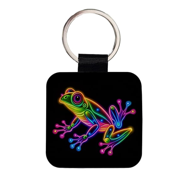 Neon Frog Faux Leather Square Keychain