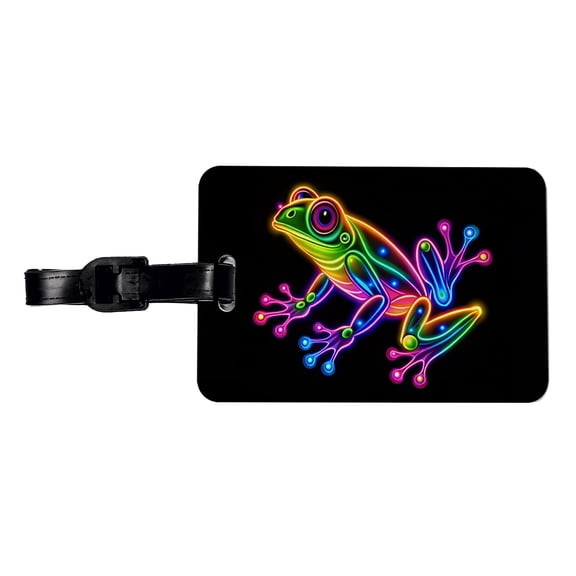 Neon Frog Faux Leather Travel Luggage Tag