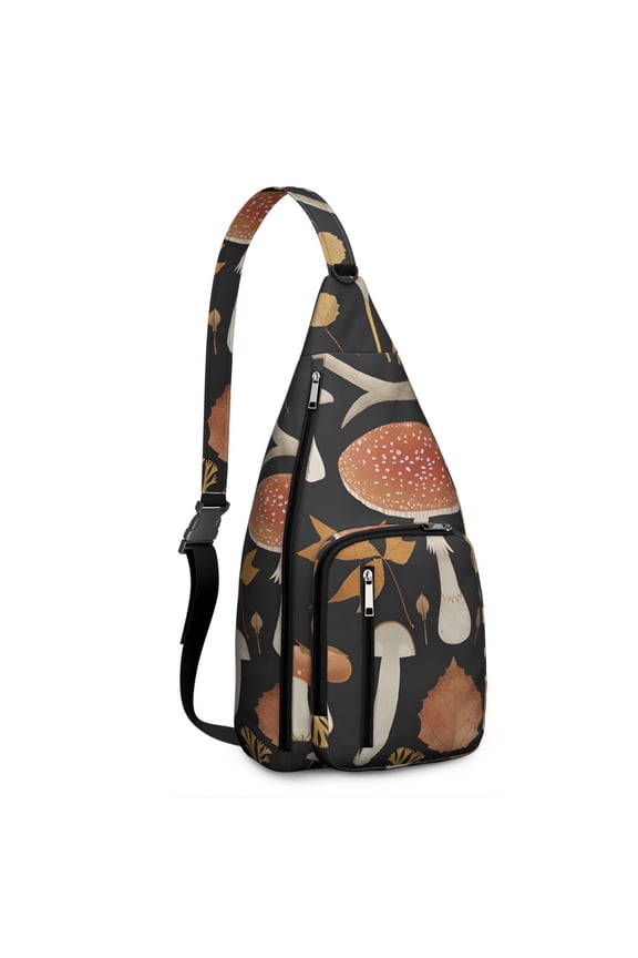Neon Fungi Sling Backpack - Glow in the Dark Mushroom Design, Night Visibility Shoulder Pack