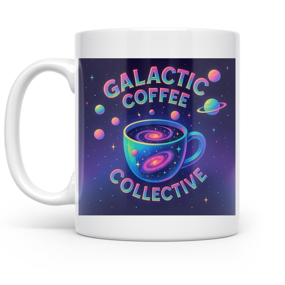 Neon Galaxy 11 oz Coffee Mug - Cosmic Drinkware White Ceramic Gift