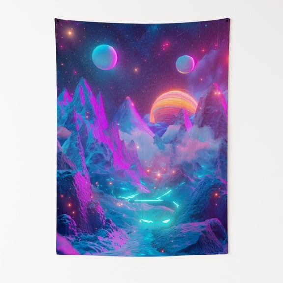 Neon Galaxy Fantasy Wall Tapestry for Bedroom by DC | Galaxy Tapestry Wall Hanging & Aesthetic Decor for Dorm, Living Room, Picnic & Home | 30"x40"
