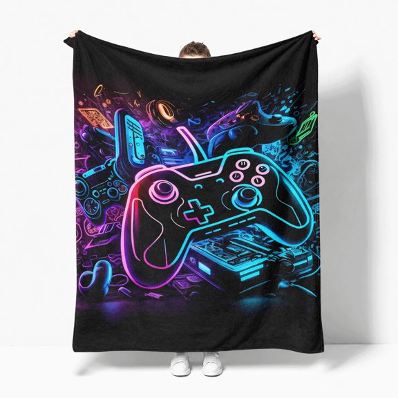 Neon Game Controller Flannel Fleece Throw Blanket, Soft Cozy Plush Lightweight Warm, All-Season Decorative Couch Sofa Bed Throw, Cozy Gift for Bedroom Living Room Office Travel