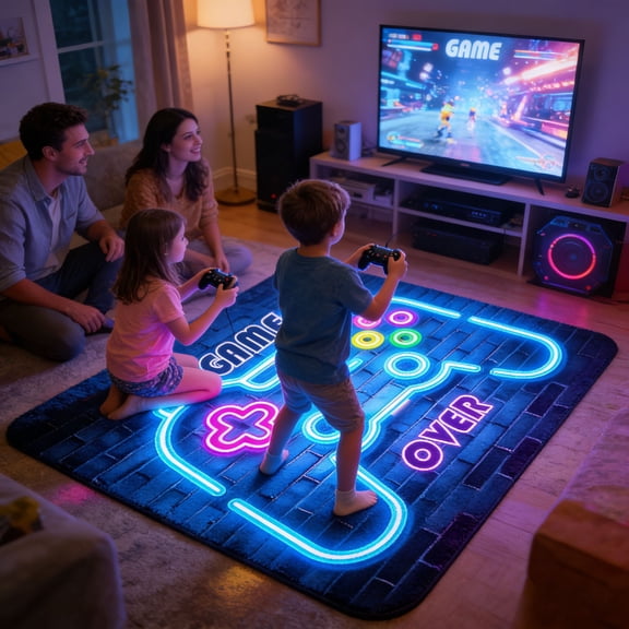 Neon Game Rug, 3D Cool Blue Blacklight Tapestry Wall Hangingfor Bed, Couch, Sofa, Gaming Room Decor, Video Game Lover Gift Retro Gaming Gamer Dorm Home Decor,35x24in