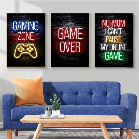 Neon Game Zone Canvas Print Poster Black and Red X-Box Game Quote Wall Painting for Boys Men Bedroom Living Room Decor