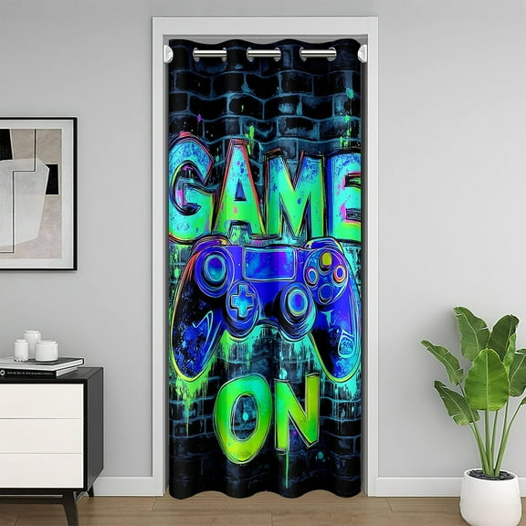 Neon Gamepad Door Curtain 1 Panel,52"W X 80"L, Gamer Home Video Lover Doorway Curtain for Privacy,Cool Gaming Themed Living Room Bedroom Decor for Temporary Door Decor