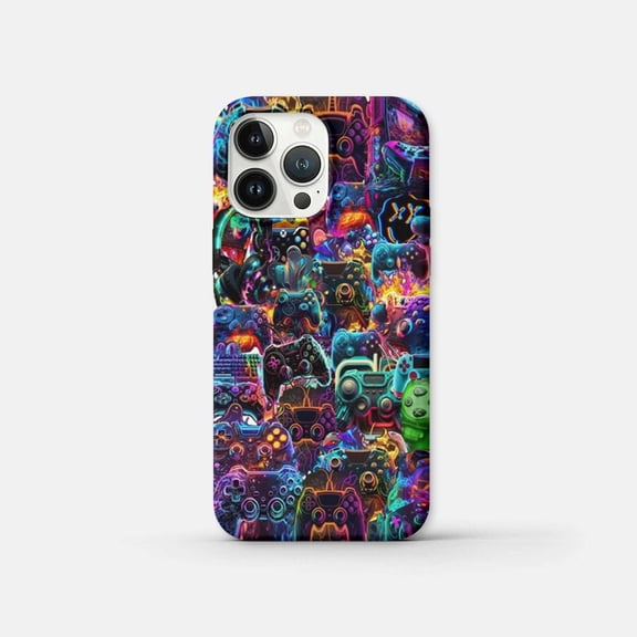 Neon Gamepad Phone Case with Colorful Retro Gamer Art 17 11 12 13 14 15 16 Pro Max