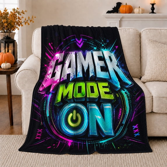 Neon Gamer Mode Design Vibrant Digital Gamer, Cozy Friendship Quote Scene, Warm Flannel Blanket for Living Room and Reading Nook, Art Lovers Friendship Gift, Fantasy Home Decor