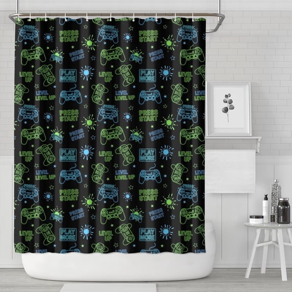 Neon Games Element Black Pattern Shower Curtain 72"x84" ,Bathroom Decorative Shower Curtains Set with 12 Hooks,Modern Waterproof Washable Shower Curtain