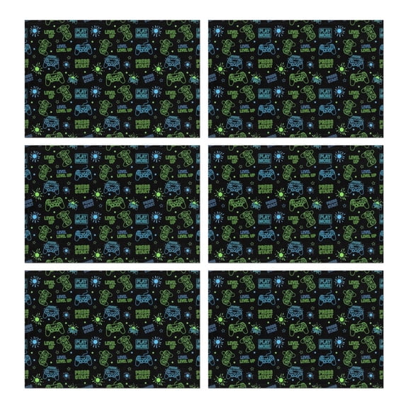 Neon Games Element Black Pattern Summer Placemats Table Placemats Set Of 6-Linen Kitchen Washable Placemats Table Mats 11.8"x17.7" Non-Slip Heat Resistant
