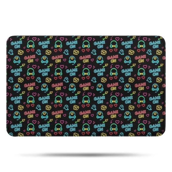 Neon Games Icon Black Pattern Bathroom Rugs Mat,Non Slip Microfiber Bathroom Rug,Rubber Backing,Soft Bathroom Mats for Bathroom Floor,Tub and Shower,17x27in(43x68cm)